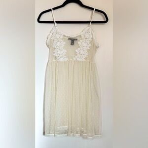 Forever 21 Cream Sheer Lace White Embroidered Babydoll Mini Dress 90s y2k